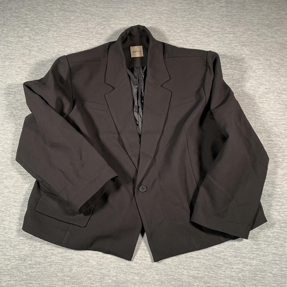 ORTTU‎ Blazer Jacket Womens One Size Black Single Button Notch Lapel Stretch
